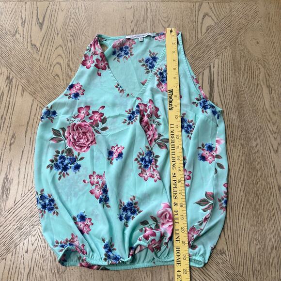 Collective‎ Concepts Teal Aqua Floral Sleeveless Blouse Small Petite - Picture 7 of 7